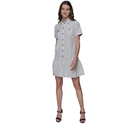 Karl Lagerfeld Paris Women's Embellished Shirred Shirtdress With Spread Collar
