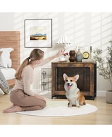 Dog Crate Furniture with Double Lockable Doors and Removable Pull-Out Tray