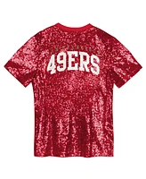Outerstuff Big Girls Scarlet San Francisco 49ers Wordmark Sequin V-Neck T-Shirt