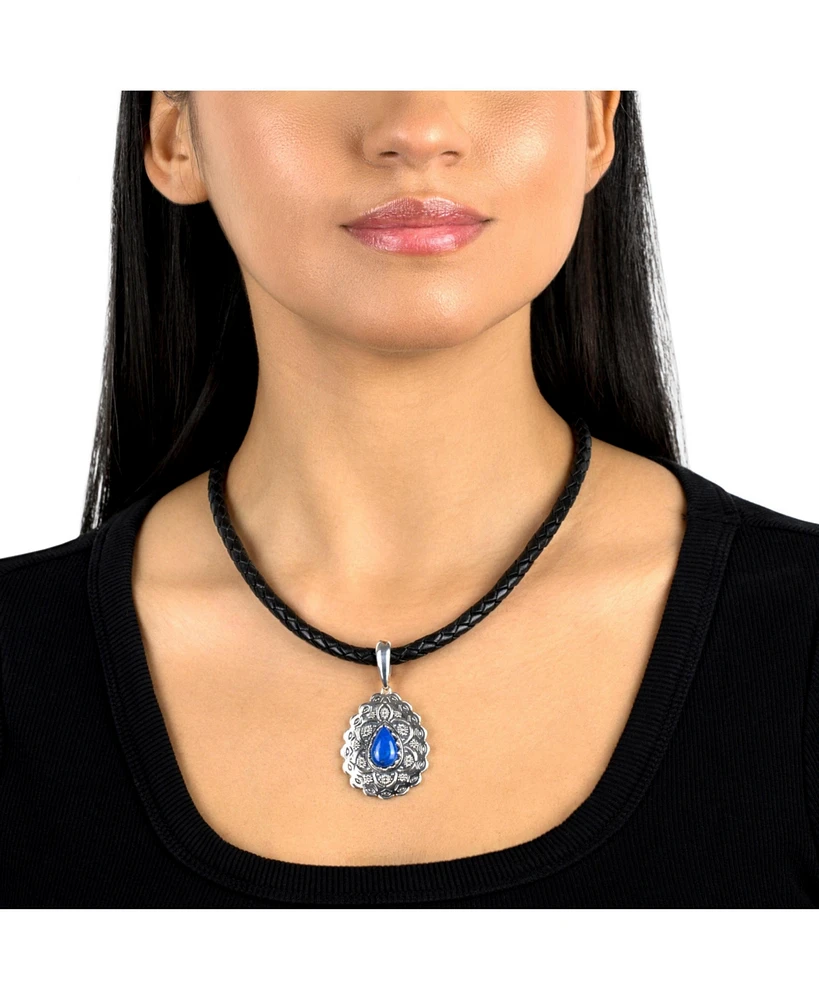Sterling Silver Denim Lapis Pear Pendant Enhancer