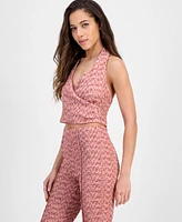 Guess Women's Naleny Faux-Wrap Knit Halter Top