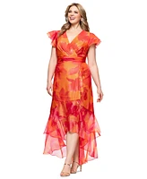 Xscape Plus Floral-Print Chiffon High-Low Dress