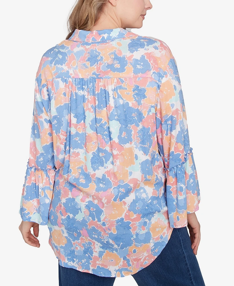 Ruby Rd. Plus Floral Button Tie Front Top