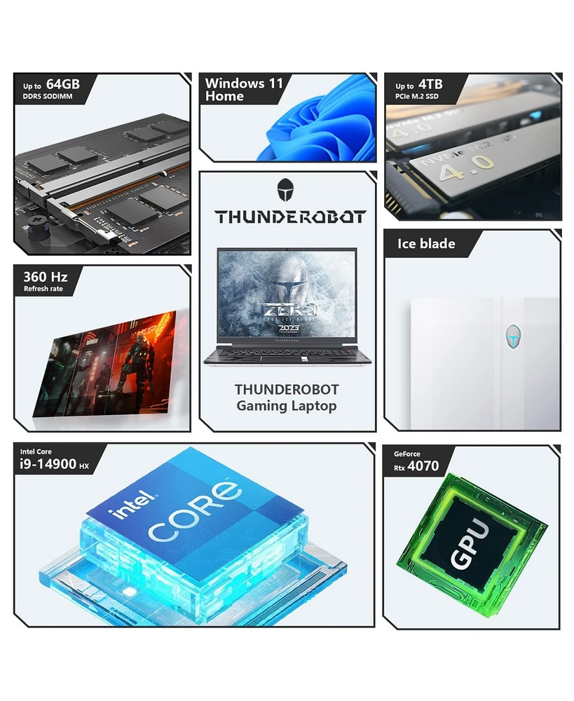 Thunderobot Zero 16 i9 Rtx 4070 Gaming Laptop, 16" Wqxga 360Hz 2.5K Dislpay, 14th Gen Intel Core i9-14900HX, GeForce Rtx 4070, 32GB DDR5 Ram, 1TB Ssd,
