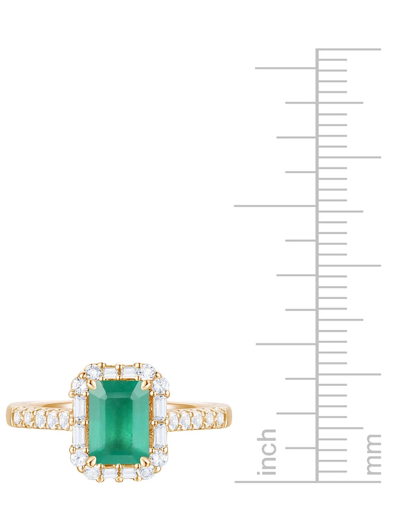 Emerald (1 ct. t.w.) & Diamond (3/8 Round Baguette Halo Ring 14k Gold (Also Ruby Sapphire)