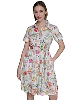 Karl Lagerfeld Paris Women's Printed Cotton A-Line Shirtdress