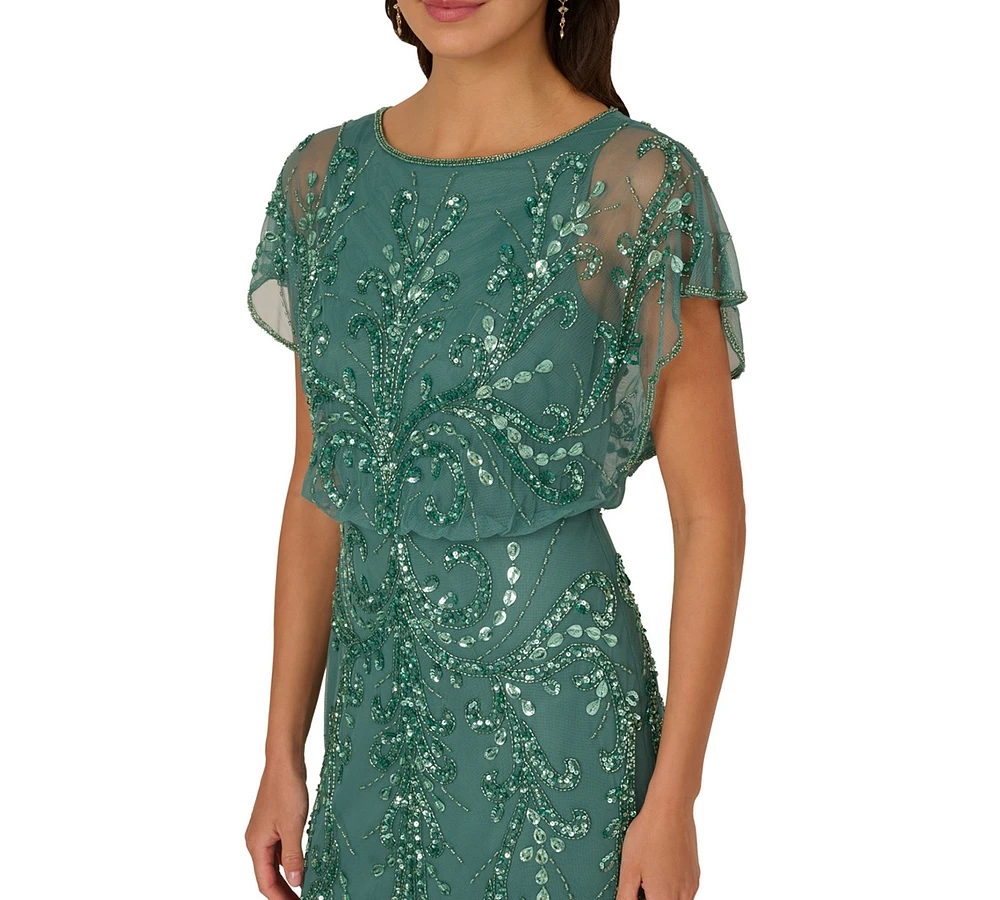 Adrianna Papell Women's Beaded Blouson-Sleeve Gown