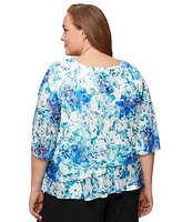 Alex Evenings Plus Printed Chiffon 3/4-Sleeve Blouse
