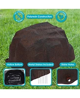Outdoor Low-Profile Polyresin Landscape Rock Septic Cover with Stakes