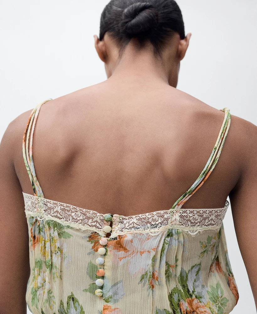 Mango Women's Puffed Hem Long Floral Jumpsuit