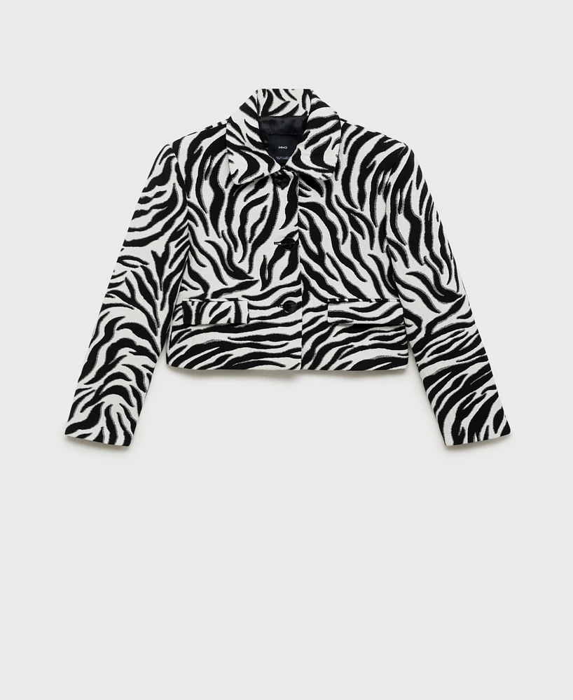 Mango Women's Buttons Detail Zebra-Print Jacket
