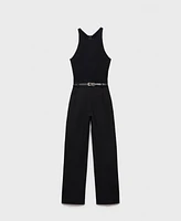 Mango Women's Combined-Fabric Belt Jumpsuit