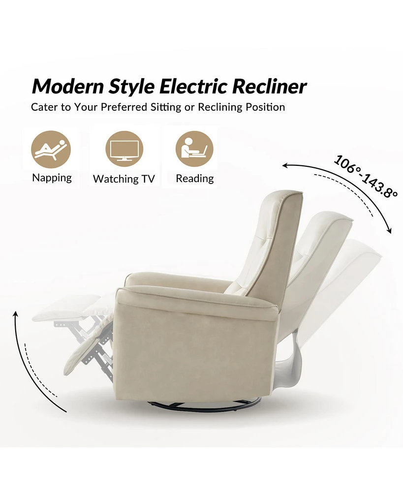 Rodrigue Modern Leather Swivel Power Recliner with Usb and Type-c Charging