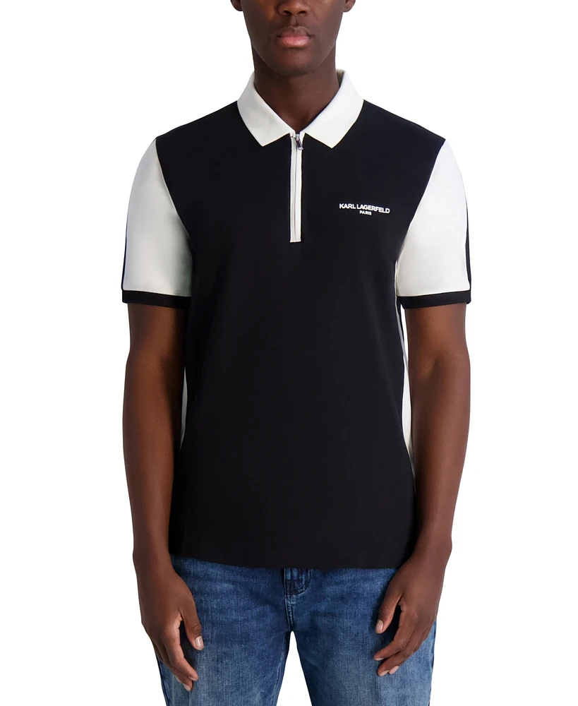 Karl Lagerfeld Paris Men's Short Sleeve Color Blocked Quarter-Zip Polo Shirt