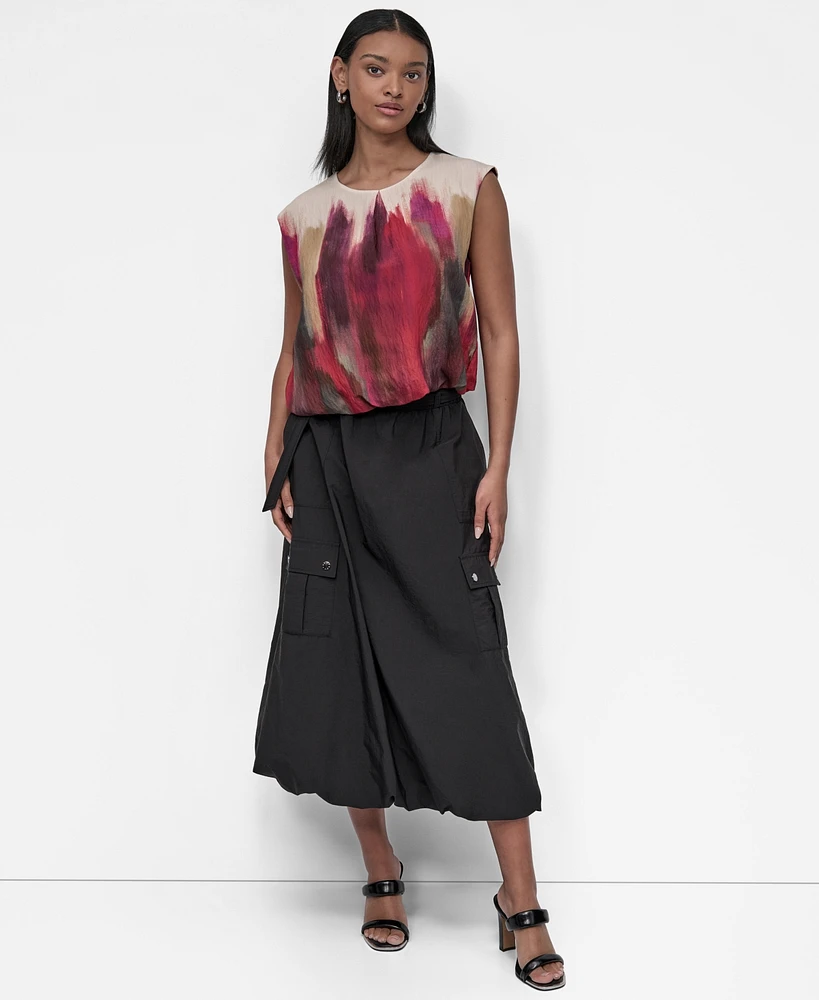 Dkny Women's Printed Cap-Sleeve Crewneck Top