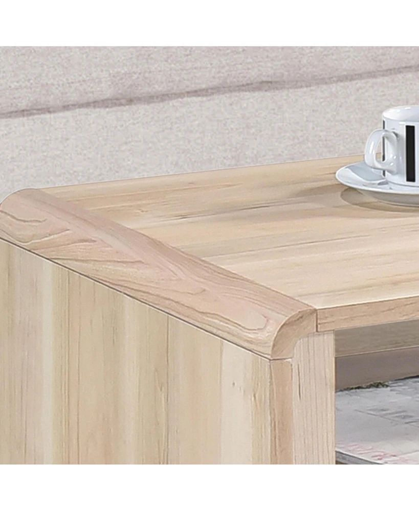 Kings Brand Furniture Nathan Coffee Table with Open and Close Shelving Perfect for Living Room (Oak with Black Front Panel)
