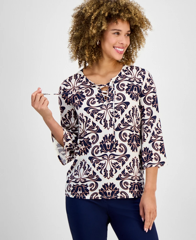 Jm Collection Women's Lace Up Knit Top, Exclusively at Macy's