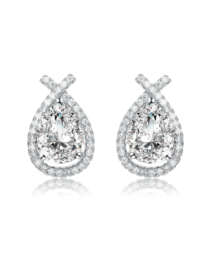 Classy White Gold Plated with Clear Cubic Zirconia Oval Drop Earrings