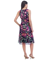 Jessica Howard Women's Floral-embroidered V-neck Fit & Flare Dress