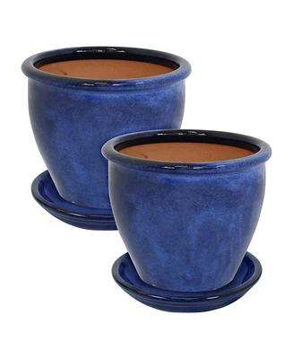 Chalet Uv- and Frost-Resistant Ceramic Planters with Drainage Holes Saucers