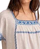Lucky Brand Women's Embroidered Short-Sleeve Cotton T-Shirt