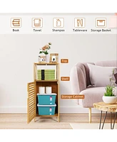 Bamboo Bathroom Storage Floor Cabinet w/Door and Shelf Corner Cabinet