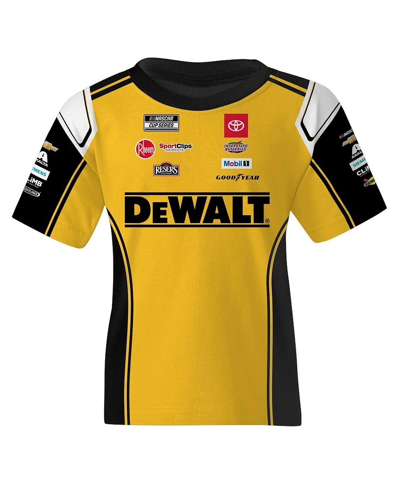 Joe Gibbs Racing Team Collection Big Boys and Girls Yellow Christopher Bell DeWalt Uniform T-Shirt