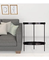 Round End Table with Shelf in Wood and Iron for Living Room or Office