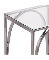 Glass Top Square End Table with Iron Base for Living Room or Lounge