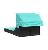 Double Sun Lounger with Canopy and Cushions Black Poly Rattan