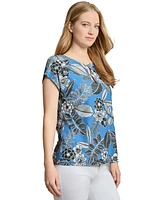 Jones New York Women's Printed Keyhole Extended-Shoulder Top