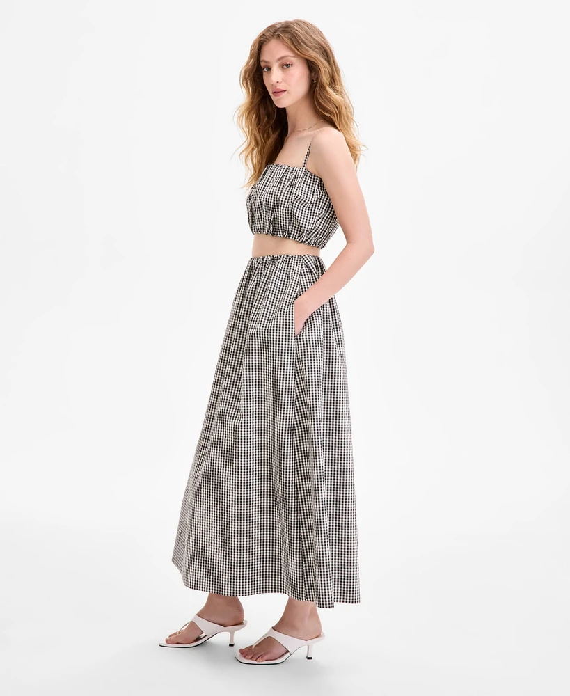 French Connection Women's Pull-On Gingham Midi Skirt