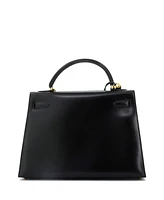 Pre-Owned Hermes Kelly 32 Handbag Black Box Calf with Gold Hardware