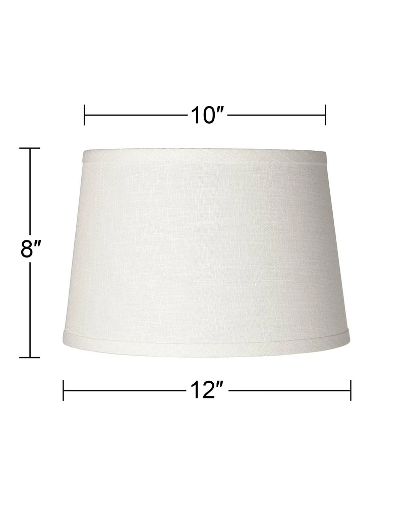 White Linen Small Drum Lamp Shade 10" Top x 12" Bottom x 8" High (Spider) Replacement with Harp and Finial - Springcrest