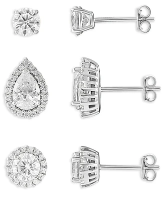 Giani Bernini 3-Pc. Set Cubic Zirconia Halo & Solitaire Stud Earrings in Sterling Silver, Exclusively at Macy's