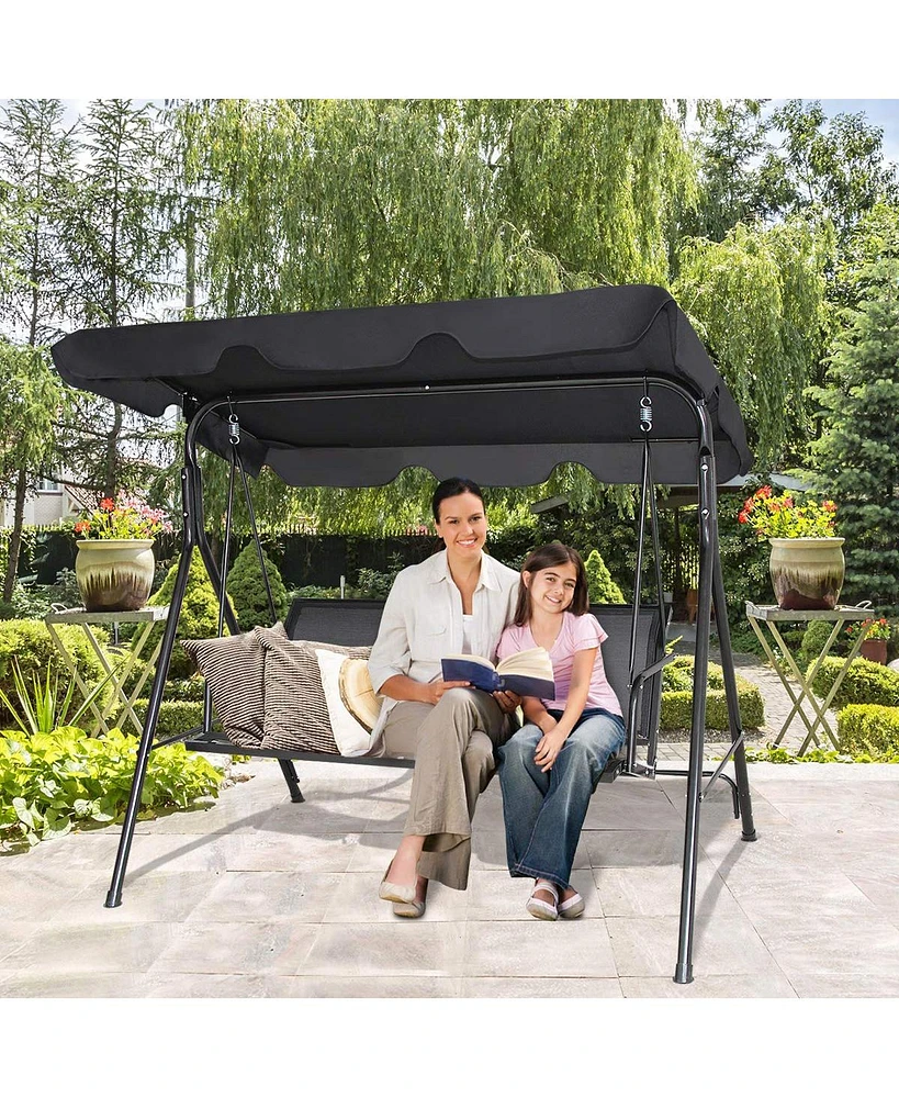 3 Person Steel Frame Patio Swing with Polyester Angle and Adjustable Canopy