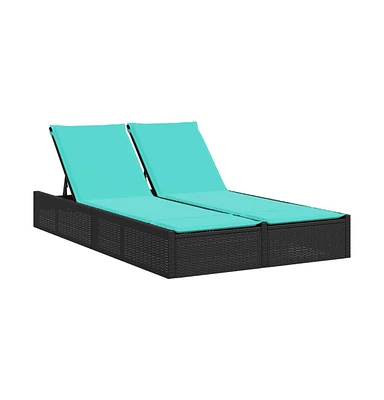 Double Sun Lounger with Cushions Black Poly Rattan