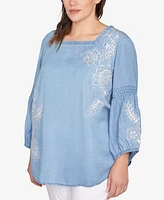 Ruby Rd. Plus Size Floral Embroidered Tencel Top