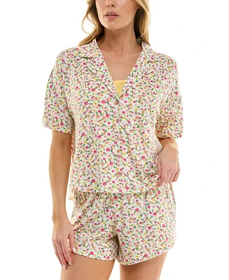 Roudelain Women's Oversized Shirt, Cami & Boxer Short 3-Pc. Pajama Set