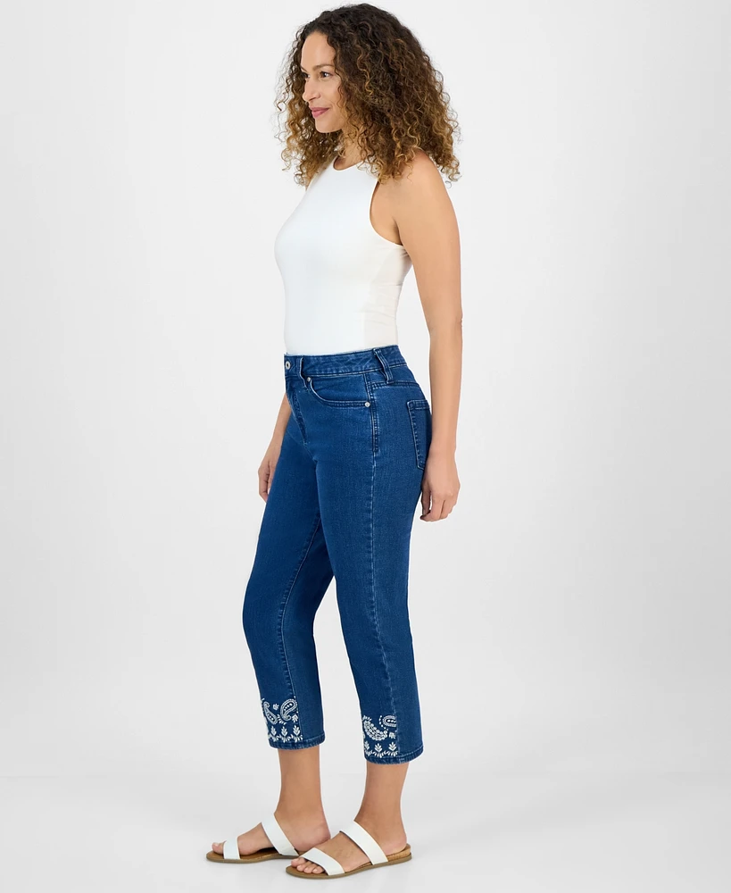 Style & Co Petite Embroidered-Hem Cropped Jeans, Exclusively at Macy's