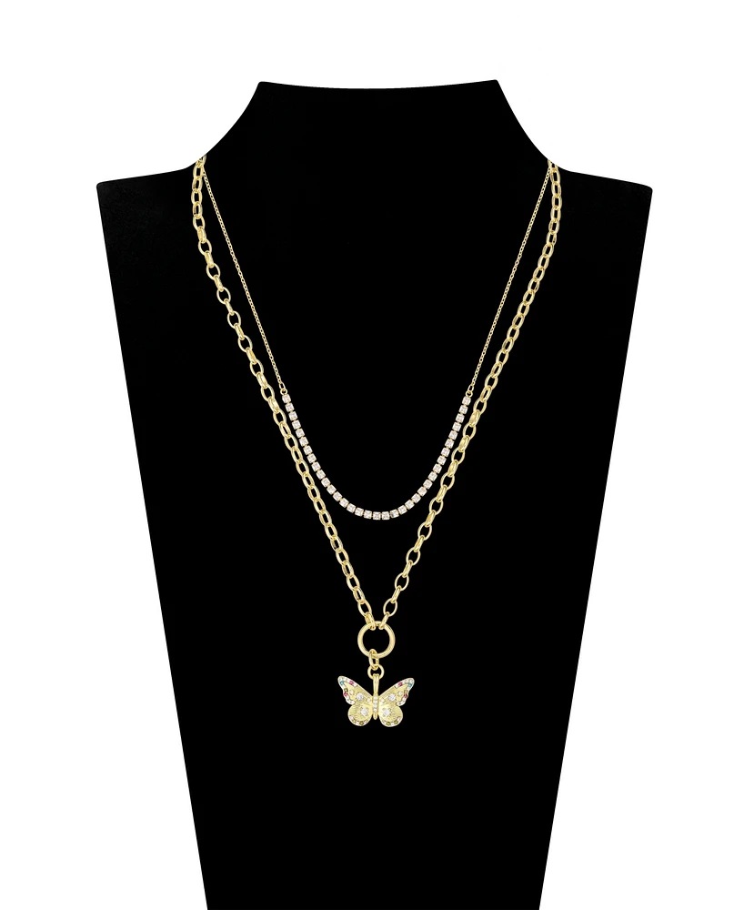 Unwritten Cubic Zirconia Tennis Butterfly Layered Necklace Set