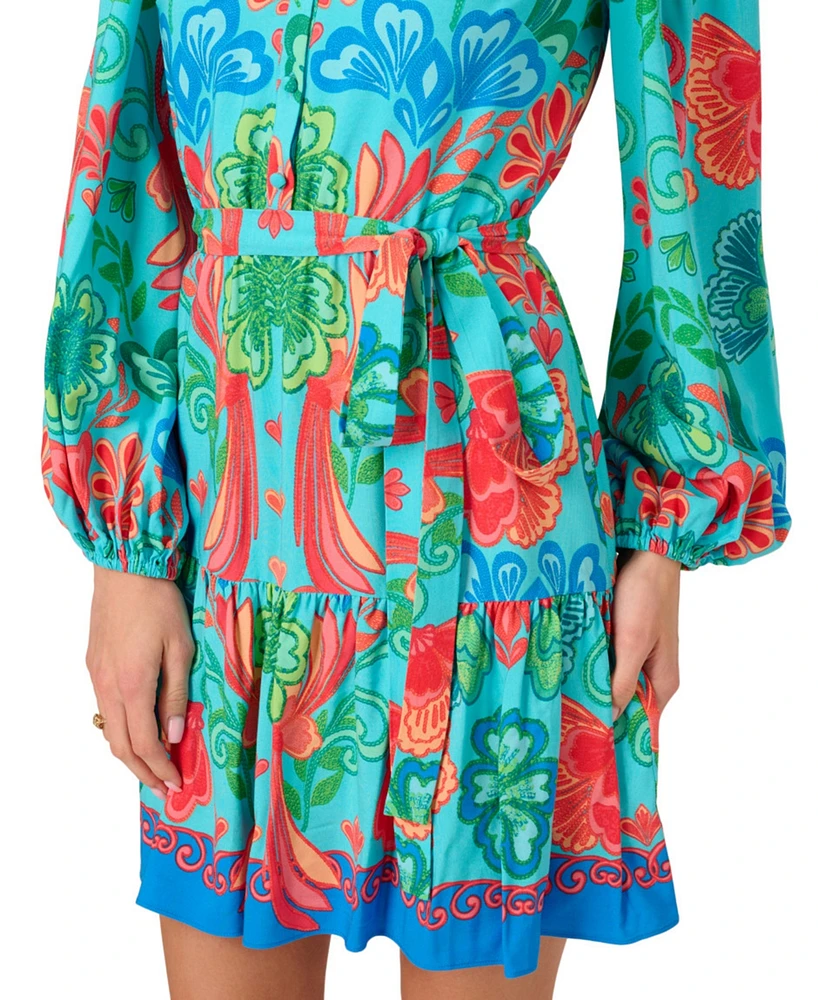 Adrianna by Papell Women's Printed Long-Sleeve Dress