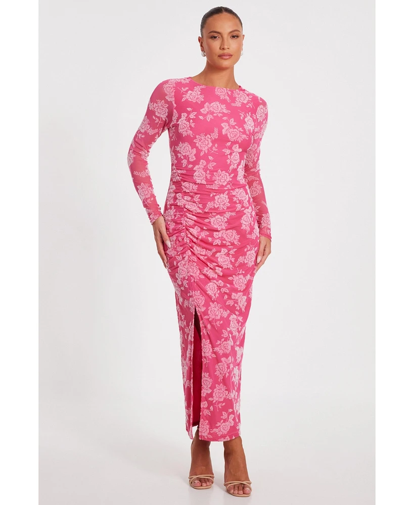 Quiz Women's Floral Flocked Mesh Maxi Dress