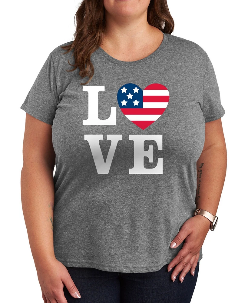 Hybrid Apparel Plus Americana Heart Love Flag Graphic Crew Neck T-Shirt