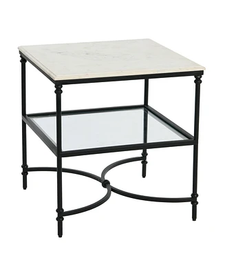 Creative Co-op 24" Marble and Metal Libertine Genuine Ogee Edge Square End Table