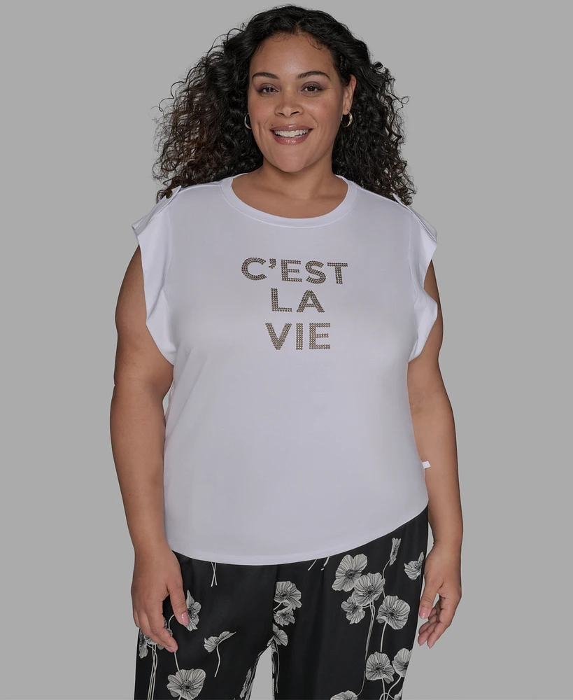 Karl Lagerfeld Paris Plus C'est La Vie Extended-Shoulder Top