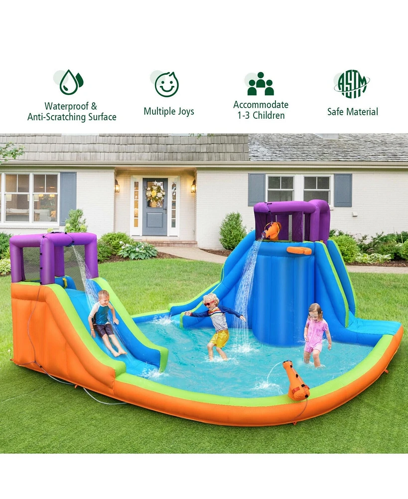 6-in-1 Inflatable Dual Water Slide Bounce House Without Blower
