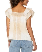 Liverpool Los Angeles Petite Cotton Frayed Square-Neck Top