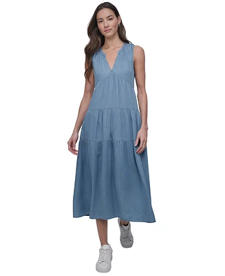 Dkny Jeans Women's Sleeveless Tiered Midi Dress