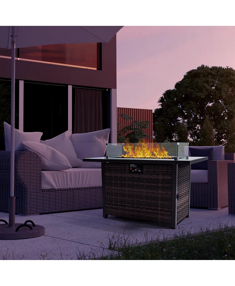 44 in. Rectangle 50,000 Btu Outdoor Propane Gas Fire Pit Table with Lid and Glass Beads, Glass Wind Guard